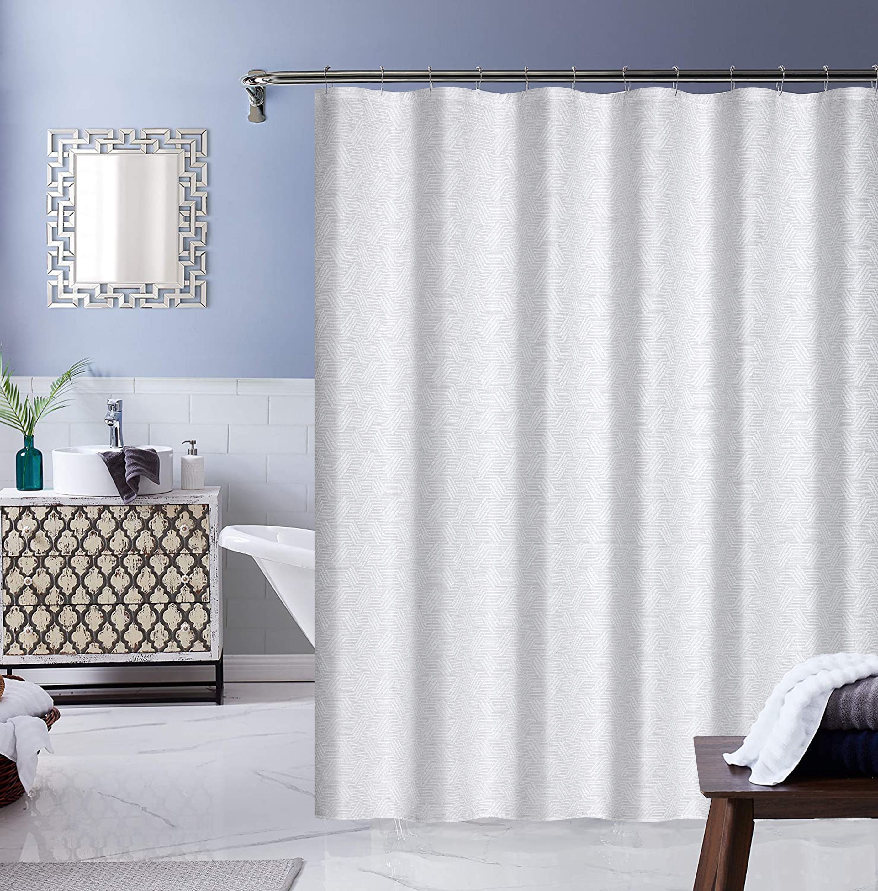 Dainty Home Monte Carlo 3D Embossed Textured Cotton Feel Geometric Designed Fabric Shower Curtain