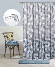 Load image into Gallery viewer, Dainty Home 13 Piece Mosaic Printed Waffle Weave Textured Shower Curtain And 12 Metal Rollerball Hooks
