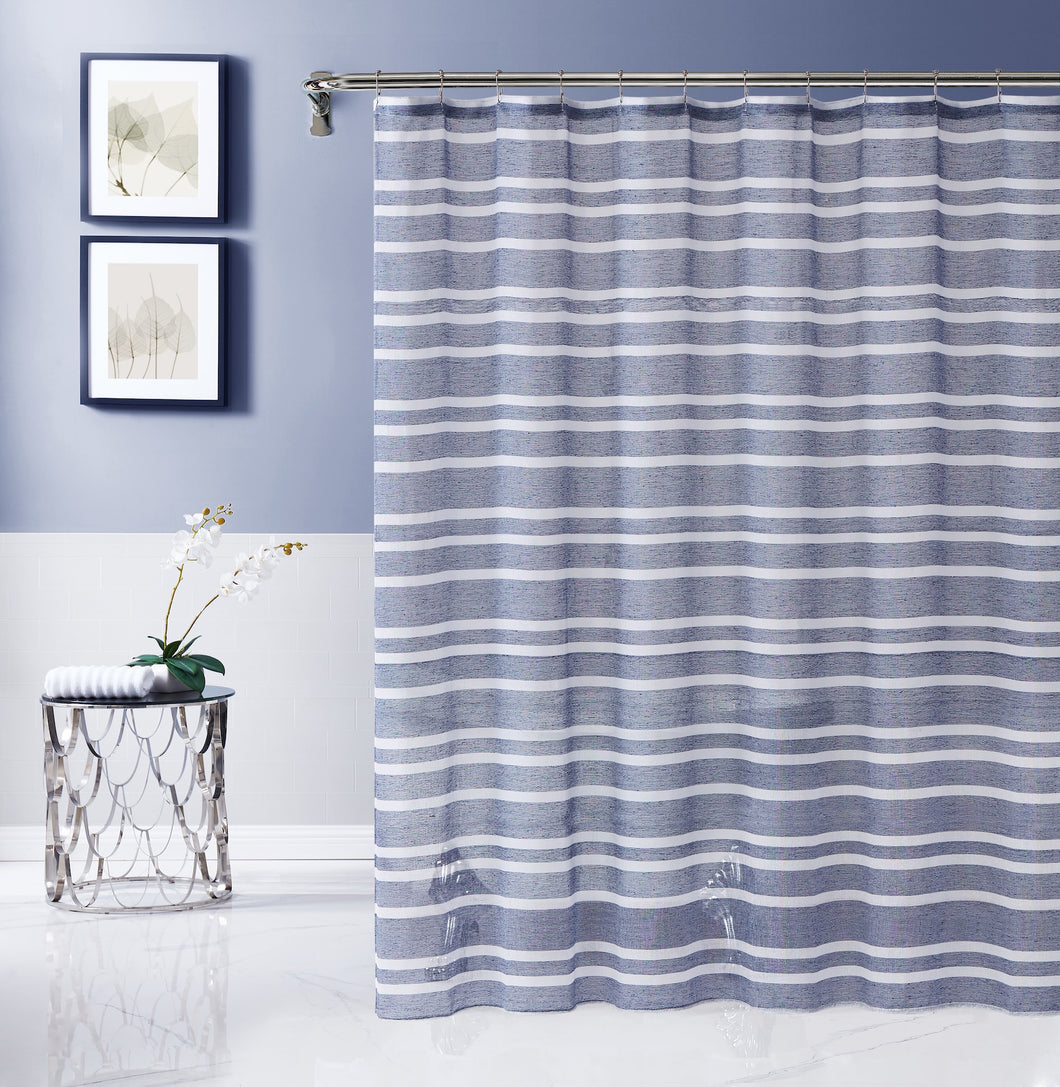 Dainty Home Naples 3D Linen Textured Weaved Linen Look Striped Designed Shower Curtain