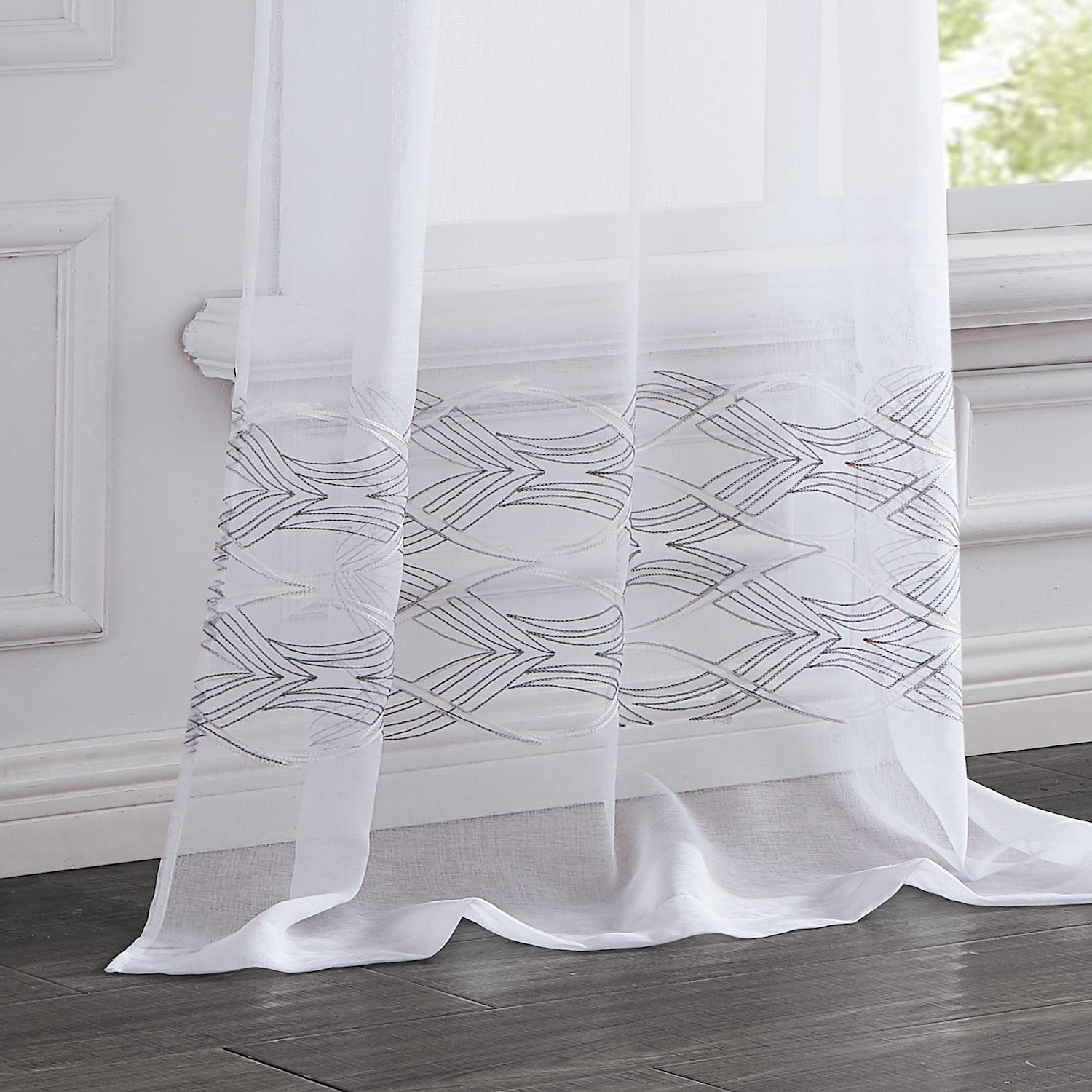 Dainty Home New Wave Boho 3D Wave Embroidered Striped Design Linen Look Light Filtering Grommet Panel Pair