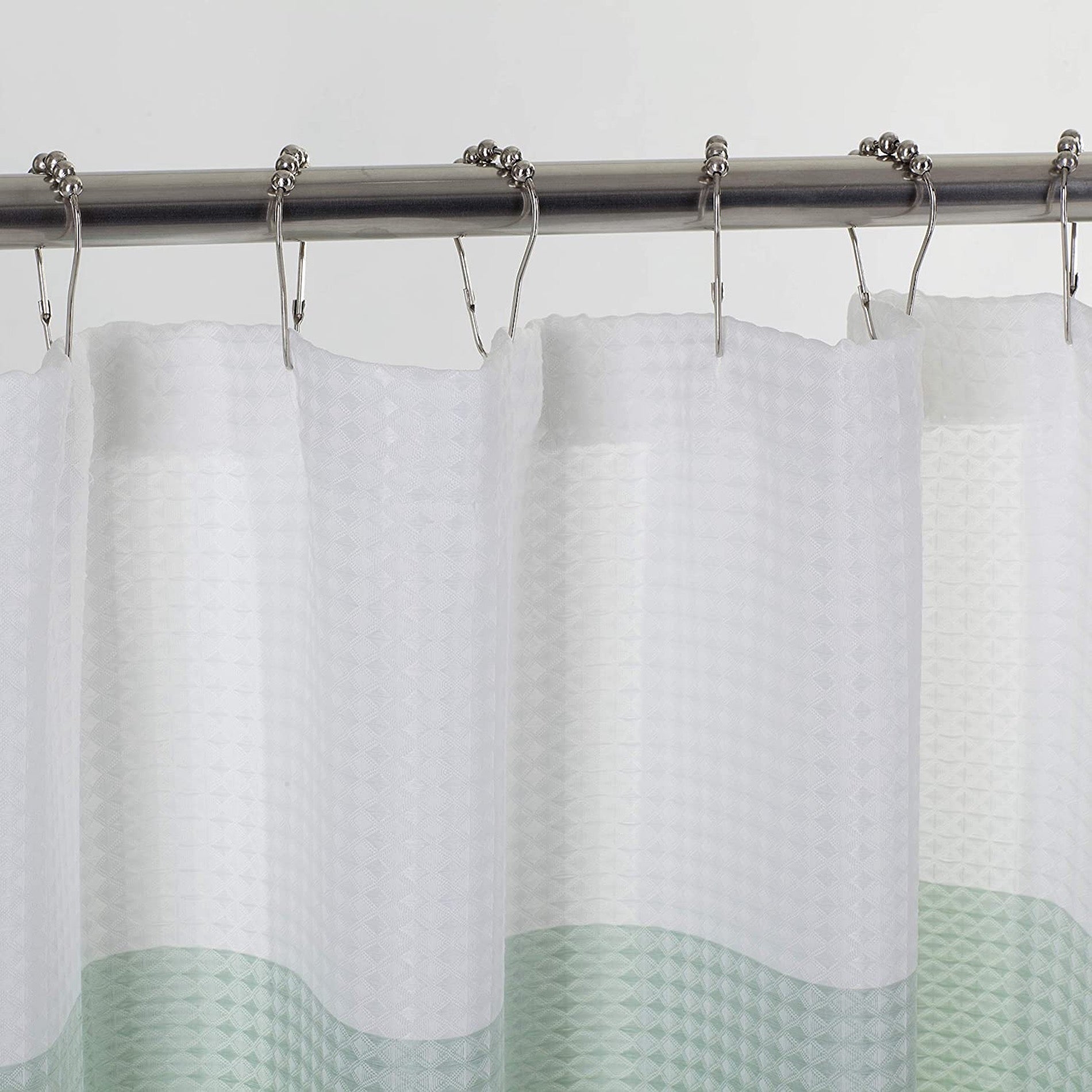 Dainty Home Ombre Waffle 13 Piece Set 3D Striped Ombre Design Shower Curtain with 12 Roller Ball Hooks Included
