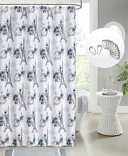 Load image into Gallery viewer, Dainty Home Printed 3D Textured Waffle Weave Textured Paris Floral Designed Fabric Shower Curtain with 12 Roller Ball Hooks Included 70&quot; x 72&quot;
