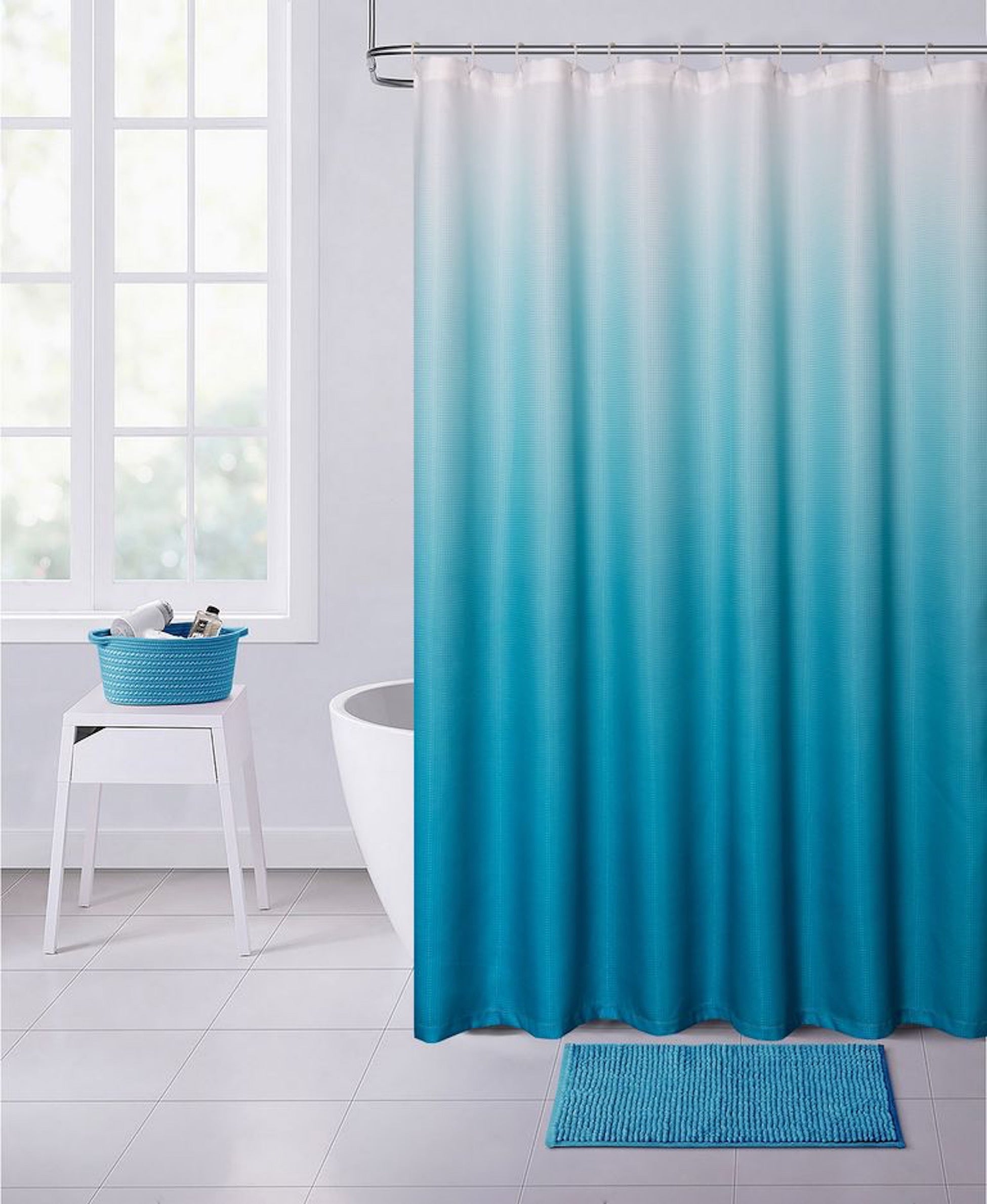 Dainty Home Printed Waffle 3D Textured Waffle Weave Textured Ombre Designed Fabric Shower Curtain