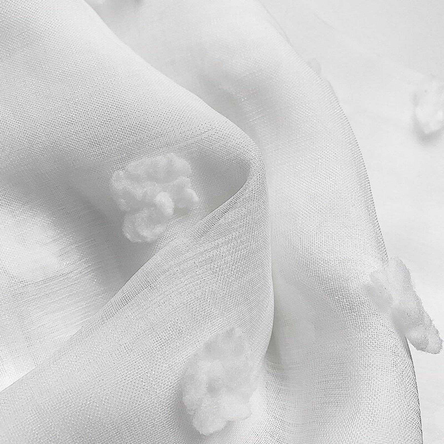 Dainty Home Snowball Modern 3D Linen-Look Fabric Shower Curtain With 3D Cotton Like Puffs