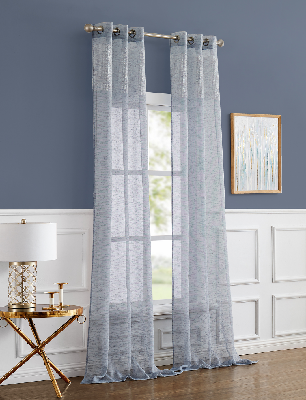 Dainty Home Sarah  Boho 3D Chenille Embroidered Microstripes Design Linen Look Light Filtering Grommet Panel Pair