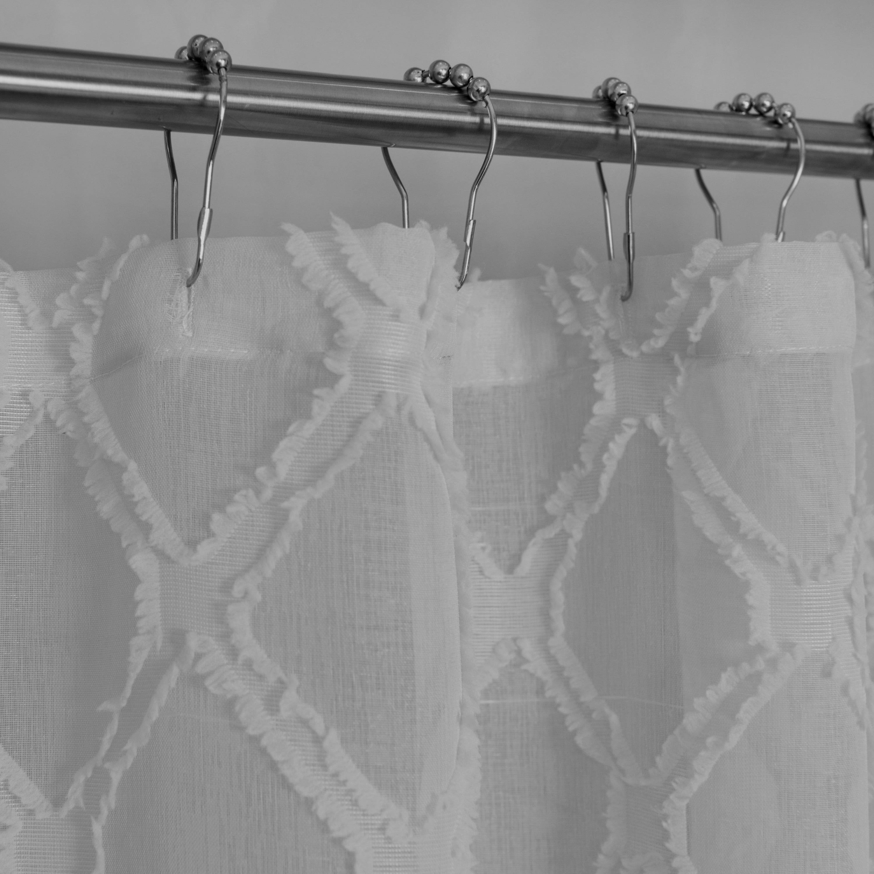 Dainty Home Aurora Modern 3D Chenille Embroidered Diamonds Linen-Look Shower Curtain