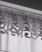 Load image into Gallery viewer, Dainty Home Natalie Boho Linen Look Fabric With 3D Applique Velvet Scroll Designed Kitchen Curtain Set, 1 Valance 52&quot; x 18&quot; and 2 Tiers 26&quot; x 36&quot;
