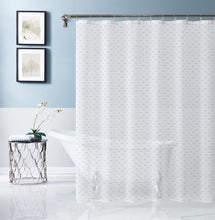 Load image into Gallery viewer, Dainty Home Sprinkles 3D Solid Linen Look Textured Ribbon Embellished Lurex Designed Fabric Shower Curtain
