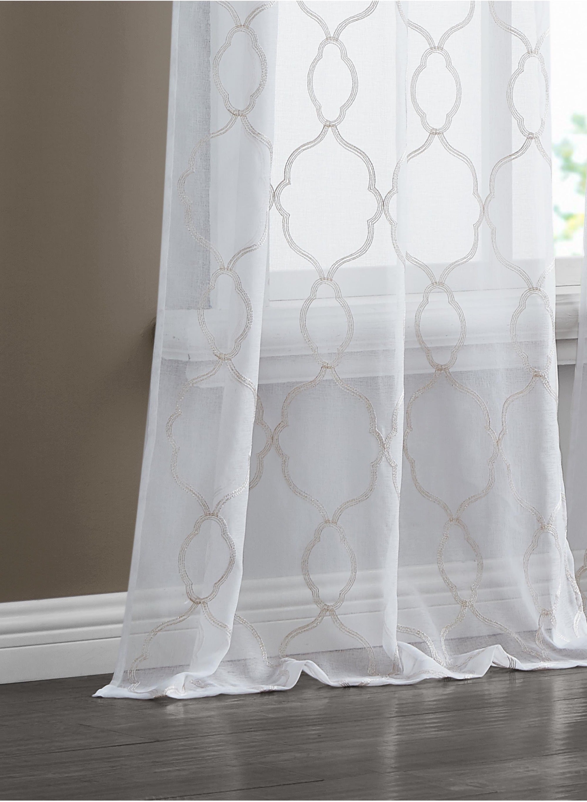 Dainty Home Summerville Boho Linen Look Fabric 3D Embroidered Lurex Geometric Design Set of 4 Window Panels