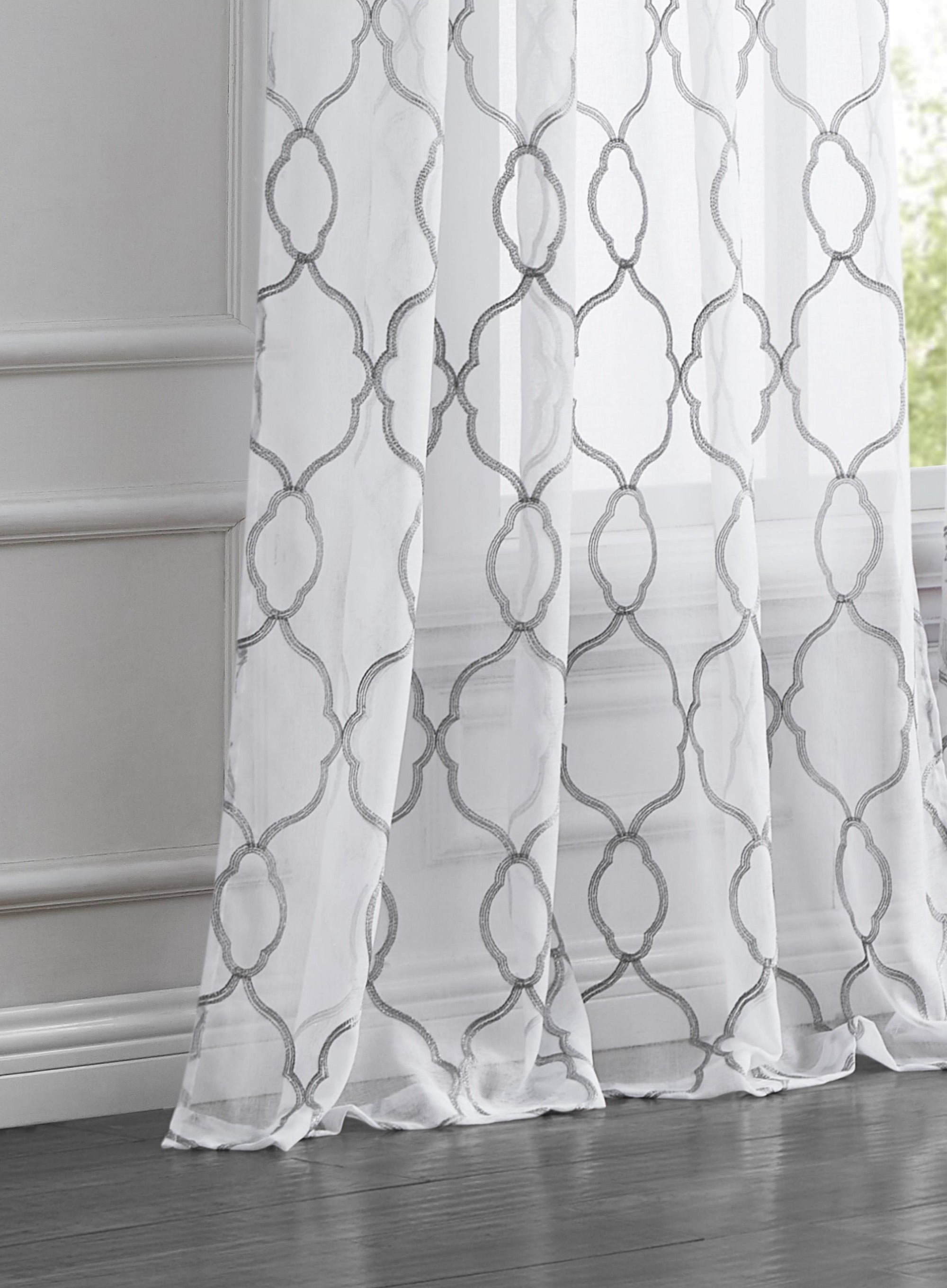 Dainty Home Summerville Boho Linen Look Fabric 3D Embroidered Lurex Geometric Design Set of 4 Window Panels
