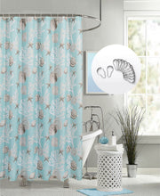 Load image into Gallery viewer, Dainty Home 13 Piece Under The Sea Printed Waffle Weave Textured Shower Curtain And 12 Metal Rollerball Hooks
