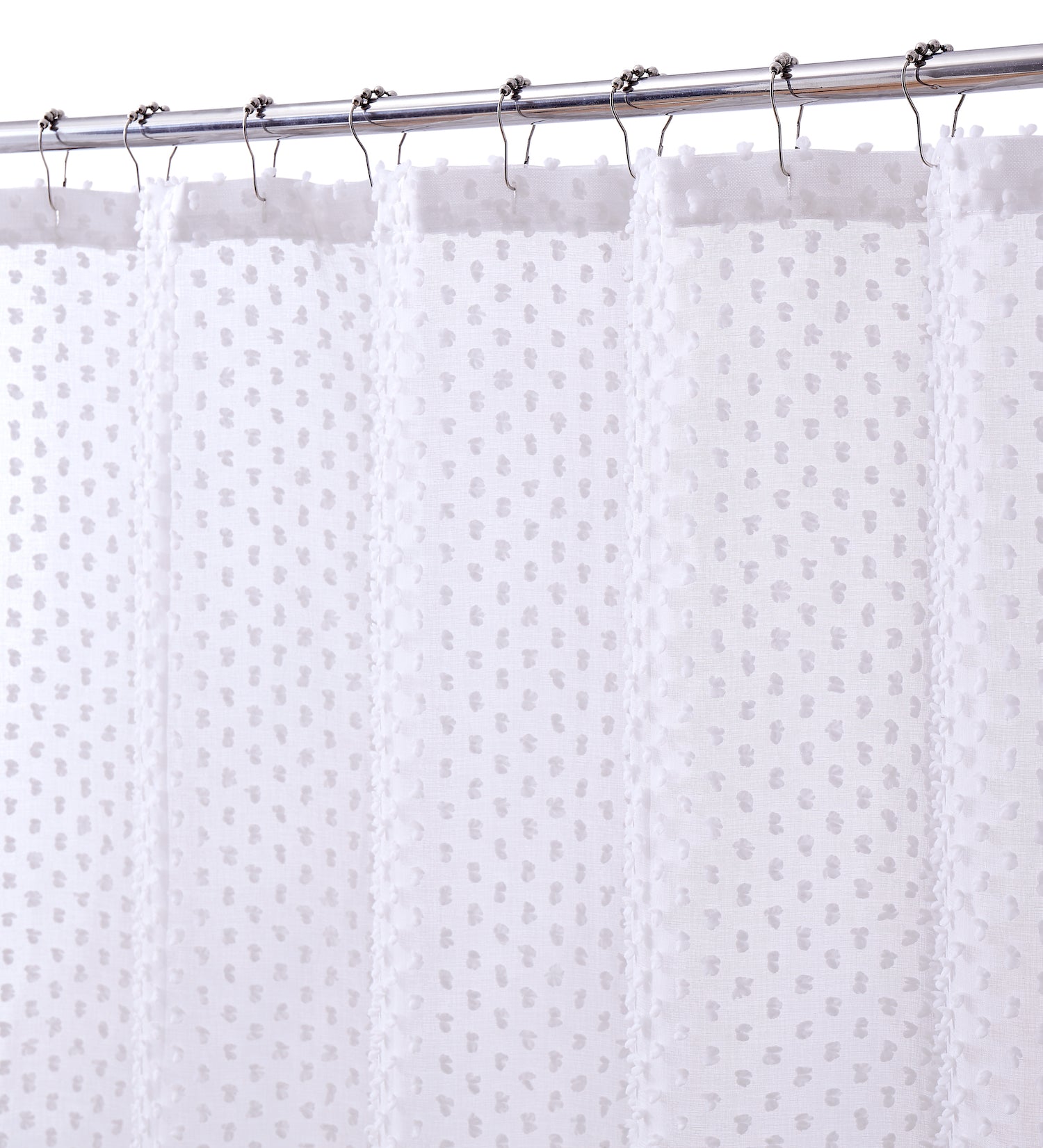 Dainty Home Valeria Modern 3D Linen-Look Fabric Shower Curtain With 3D Cotton Like Puffs
