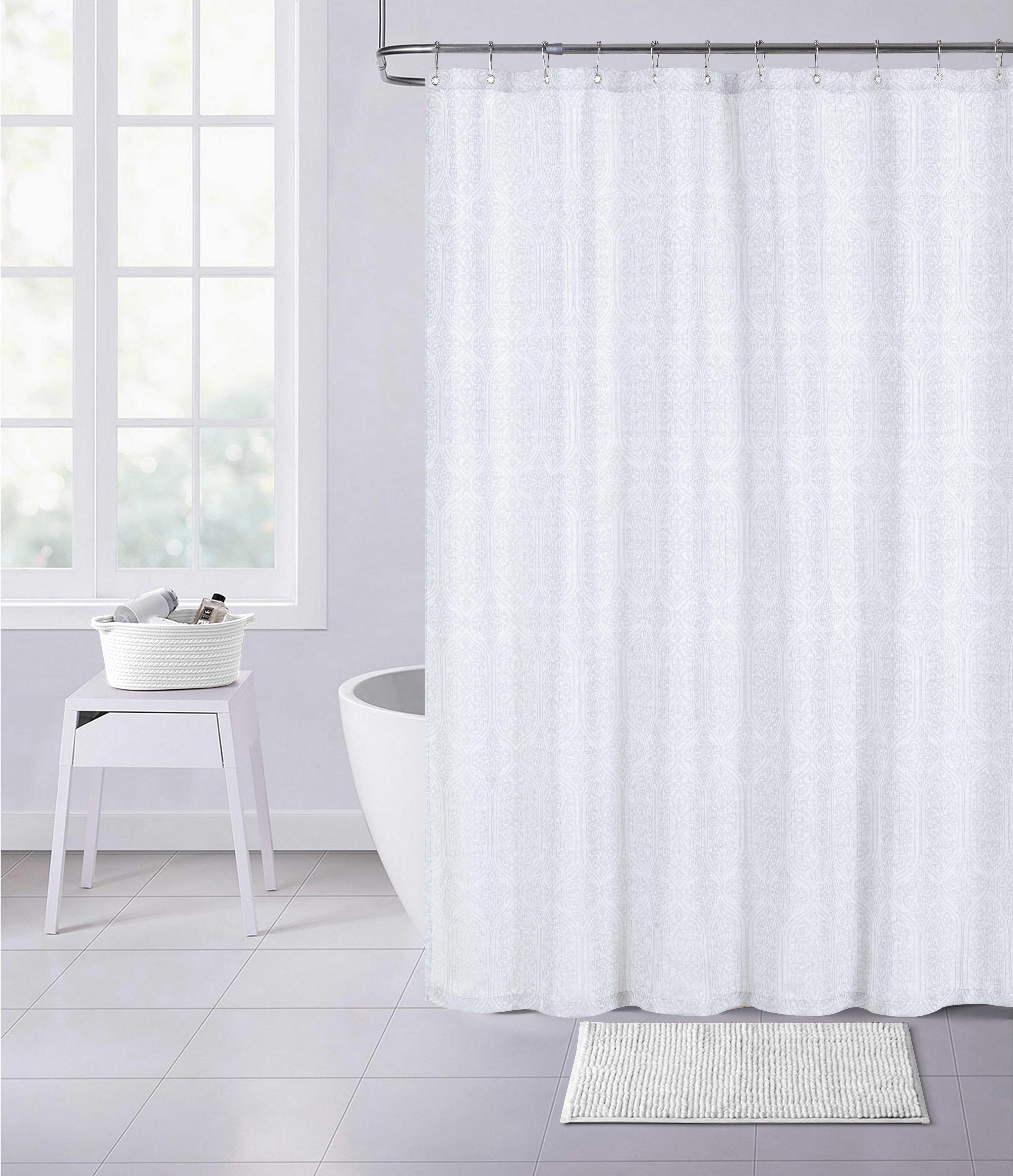Dainty Home Shirin 3D Embossed Textured Cotton Feel Medallion Designed Fabric Shower Curtain