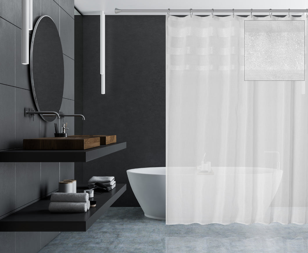 Dainty Home Veronika Linen Look Boho 3D Lurex Chenille Striped Linen Embroidered Textured Designed Sheer Shower Curtain