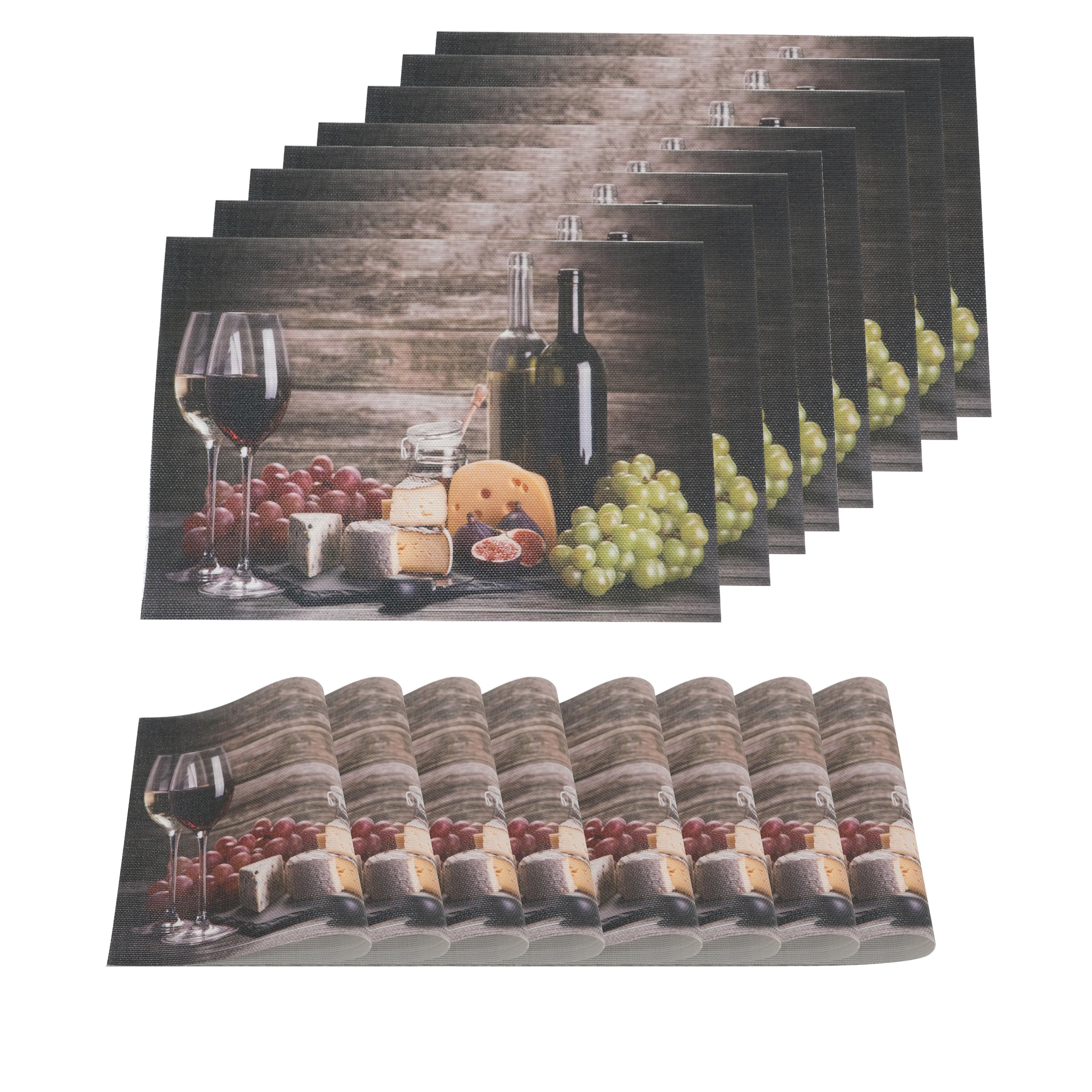 Dainty Home Grapes and Wine Woven Textilene Crossweave With a Reversible Grapes and Wine Pattern 13" x 19" Rectangular Placemats
