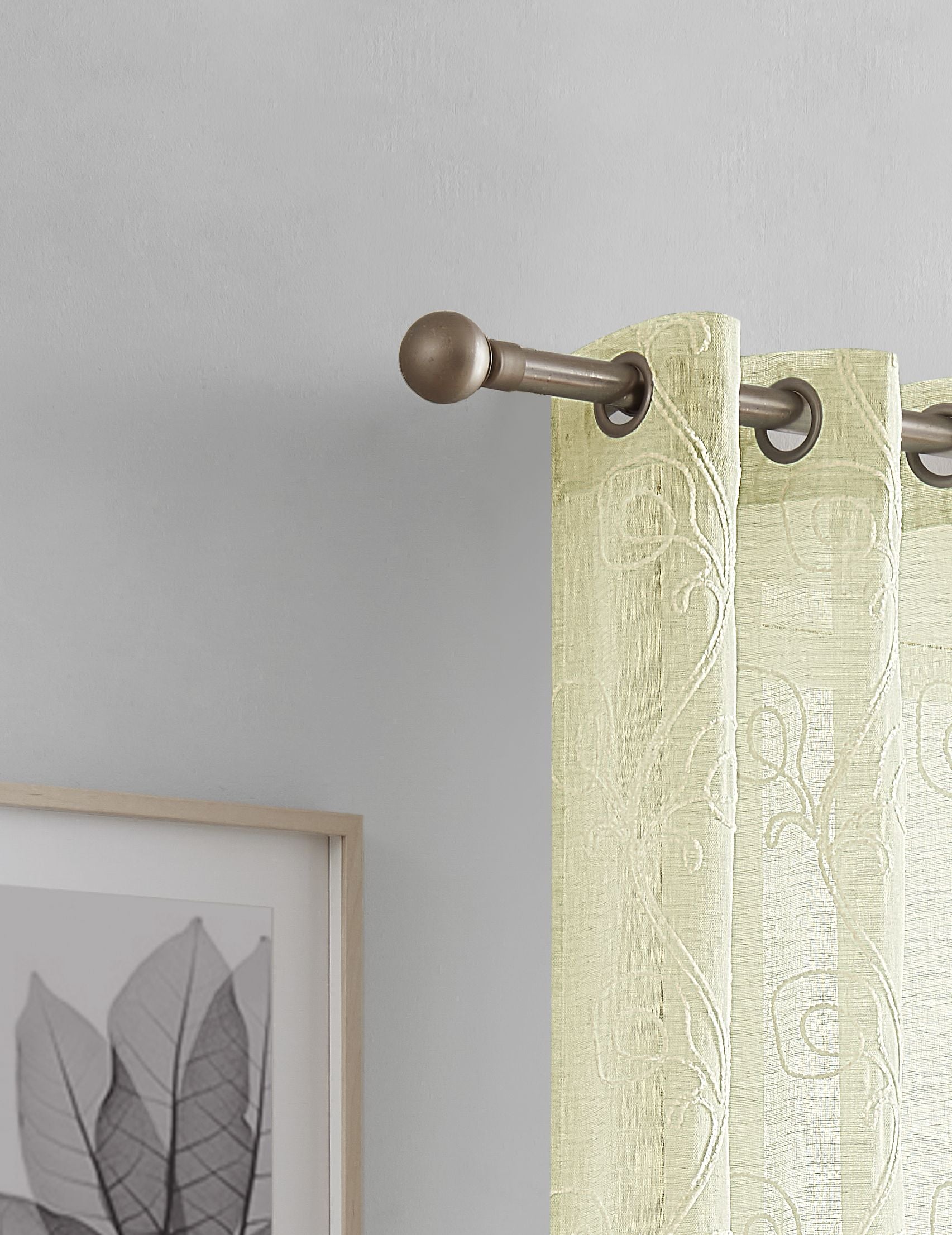 Dainty Home Stella Linen Look Boho Solid Fabric With 3D Floral Chenille Embroidery Light Filtering Grommet Panel Pair