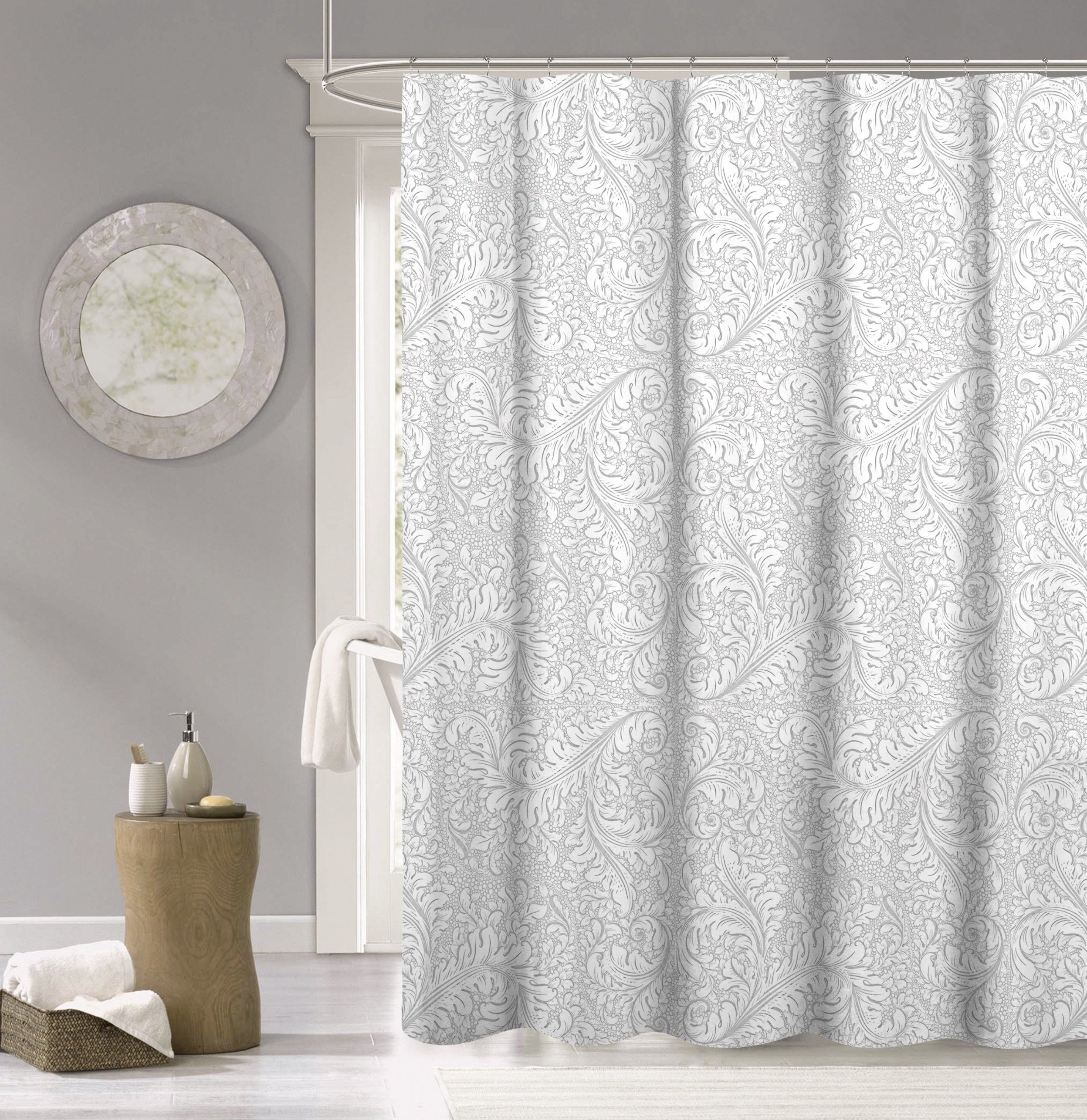 Dainty Home 100% Cotton  Baroque Fabric Shower Curtain, 70''W x 72''L