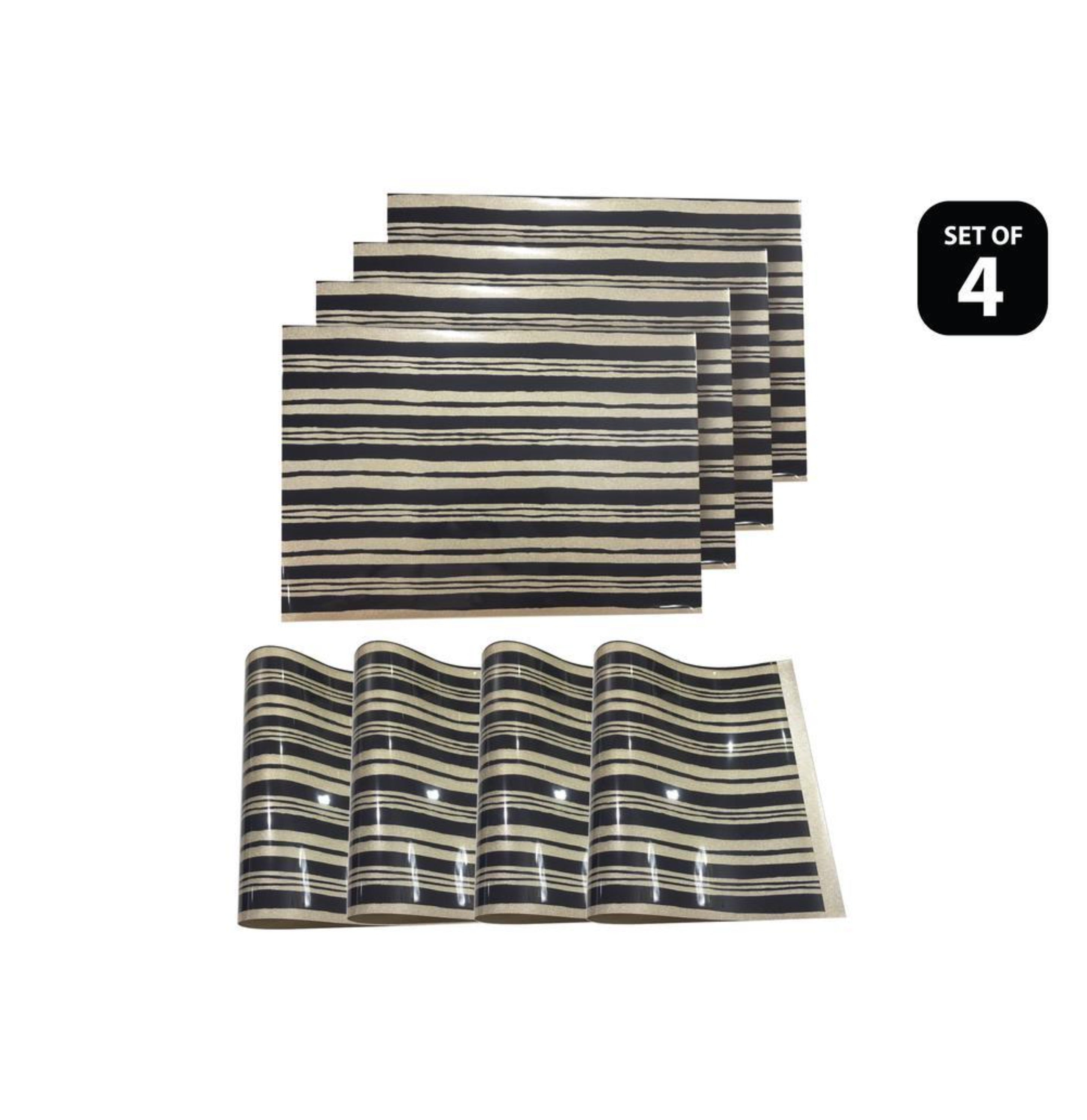 Dainty Home Jagged Black Reversible Metallic Printed Placemats (Set of 4)