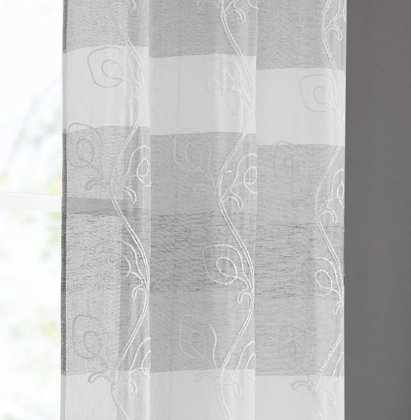 Dainty Home Silvia Boho Ombre Striped Gradient Fabric With 3D Floral Chenille Embroidered Linen Look Light Filtering Grommet Panel Pair