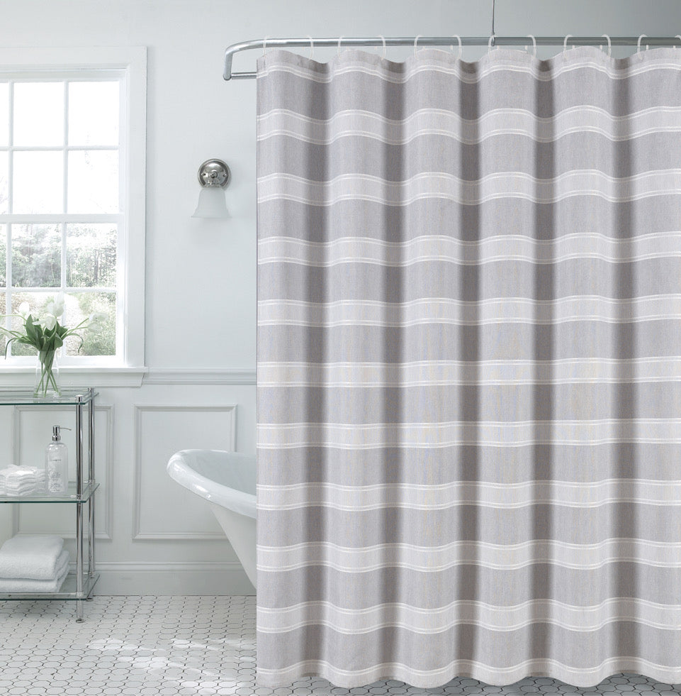 Dainty Home Madison Striped Textured Embossed Weaved Striped Cotton Feel Designed Fabric Shower Curtain