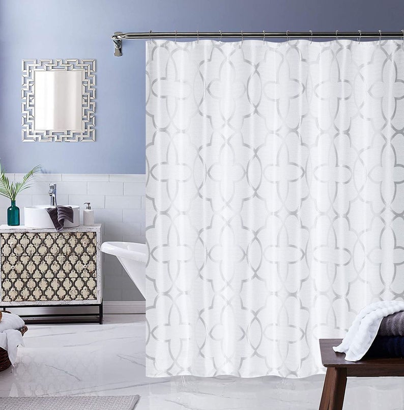 Dainty Home Carly Contemporary Intricate Textured Embossed Weaved Geometric Cotton Feel Designed Shower Curtain