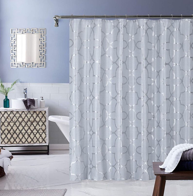 Dainty Home Carly Contemporary Intricate Textured Embossed Weaved Geometric Cotton Feel Designed Shower Curtain