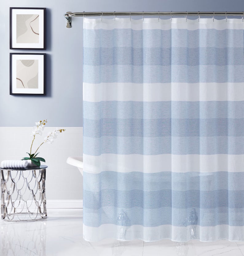 Dainty Home Chelsea Gradient Ombre Linen Look Fabric Textured Gradient Striped Designed Fabric Shower Curtain