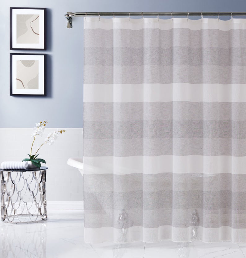 Dainty Home Chelsea Gradient Ombre Linen Look Fabric Textured Gradient Striped Designed Fabric Shower Curtain