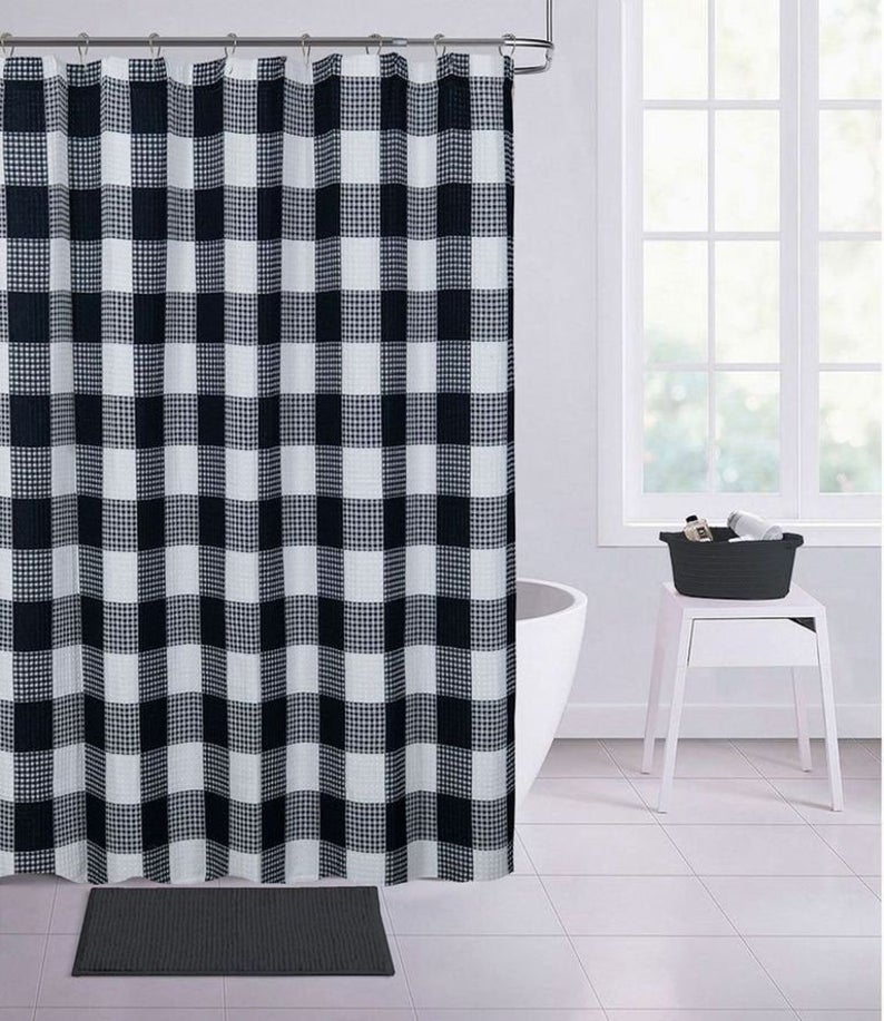 Dainty Home Imperial Checkered 70" x 72" 100% Cotton Waffle Shower Curtain