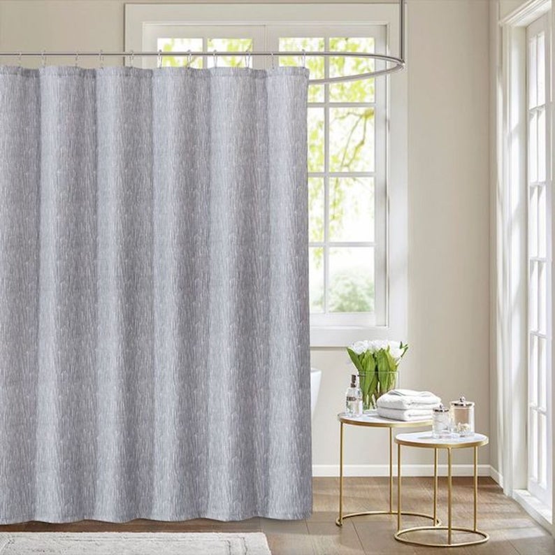 Dainty Home Moderna 3D Linen Textured Linen Look Microstriped Designed Shower Curtain