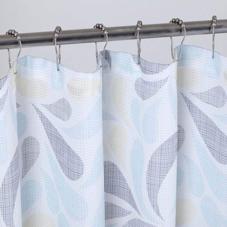 Dainty Home 13 Piece Petals Printed Waffle Weave Textured Shower Curtain And 12 Metal Rollerball Hooks