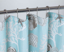 Load image into Gallery viewer, Dainty Home 13 Piece Under The Sea Printed Waffle Weave Textured Shower Curtain And 12 Metal Rollerball Hooks
