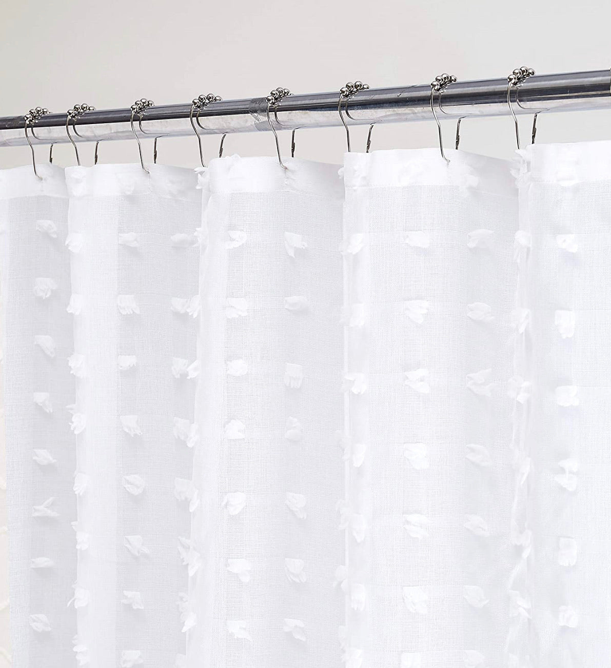 Dainty Home Cut Flower Modern 3D Linen-Look Shower Curtain With 3D Cotton Like Puffs
