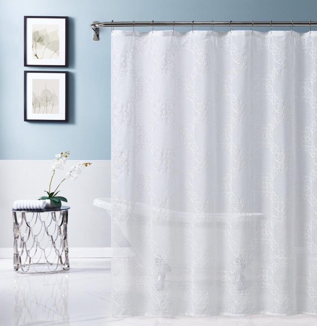 Dainty Home Isabella Modern 3D Contemporary Textured Embroidered Designed Linen-Look Shower Curtain
