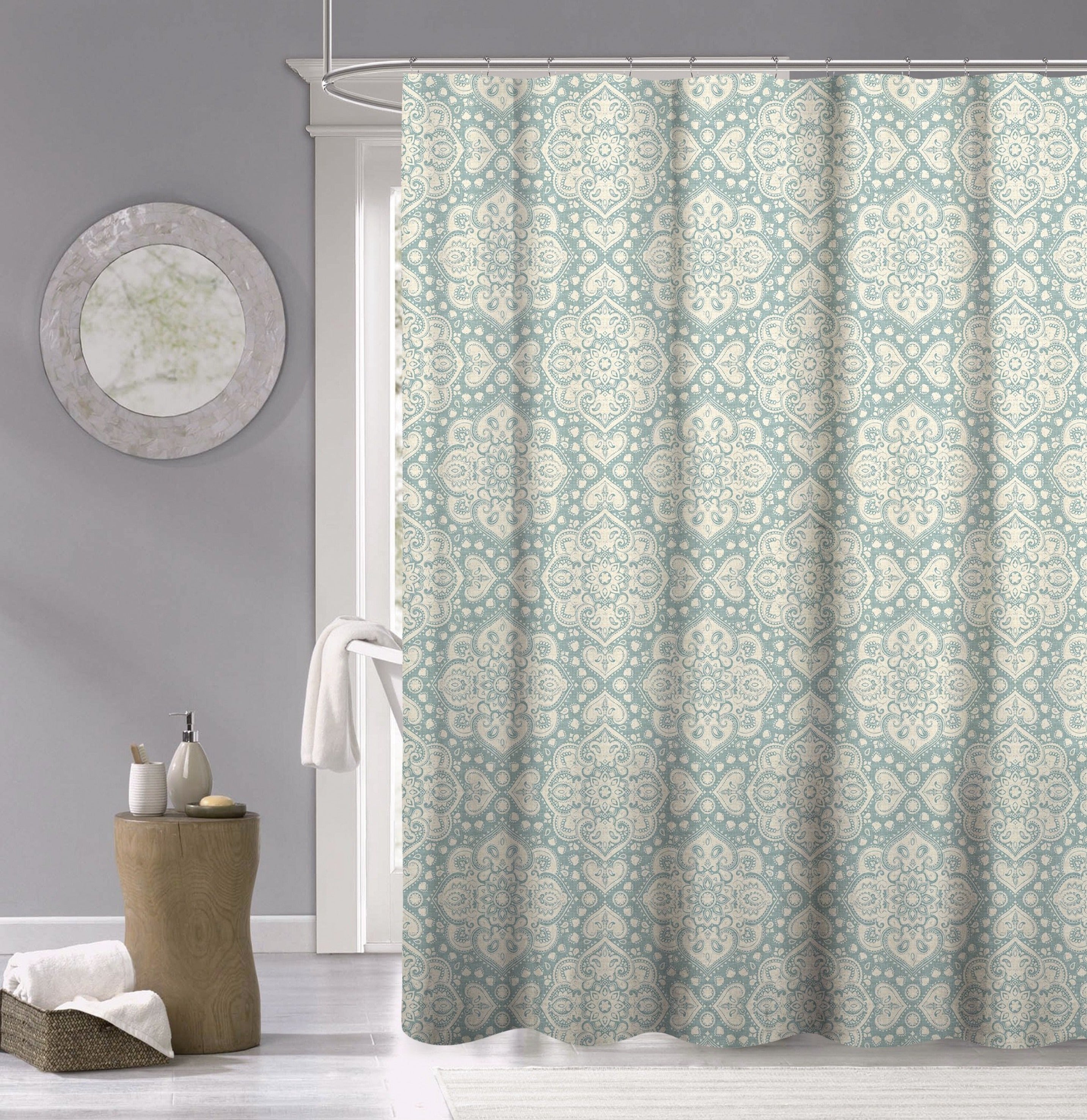 Dainty Home 100% Cotton Medallion Fabric Shower Curtain, 70'' W x 72'' L