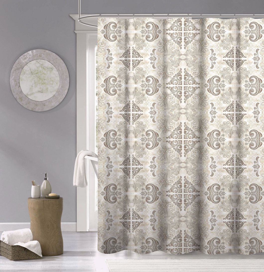 Dainty Home 100% Cotton Mosiac Fabric Shower Curtain, 70'' W x 72'' L 