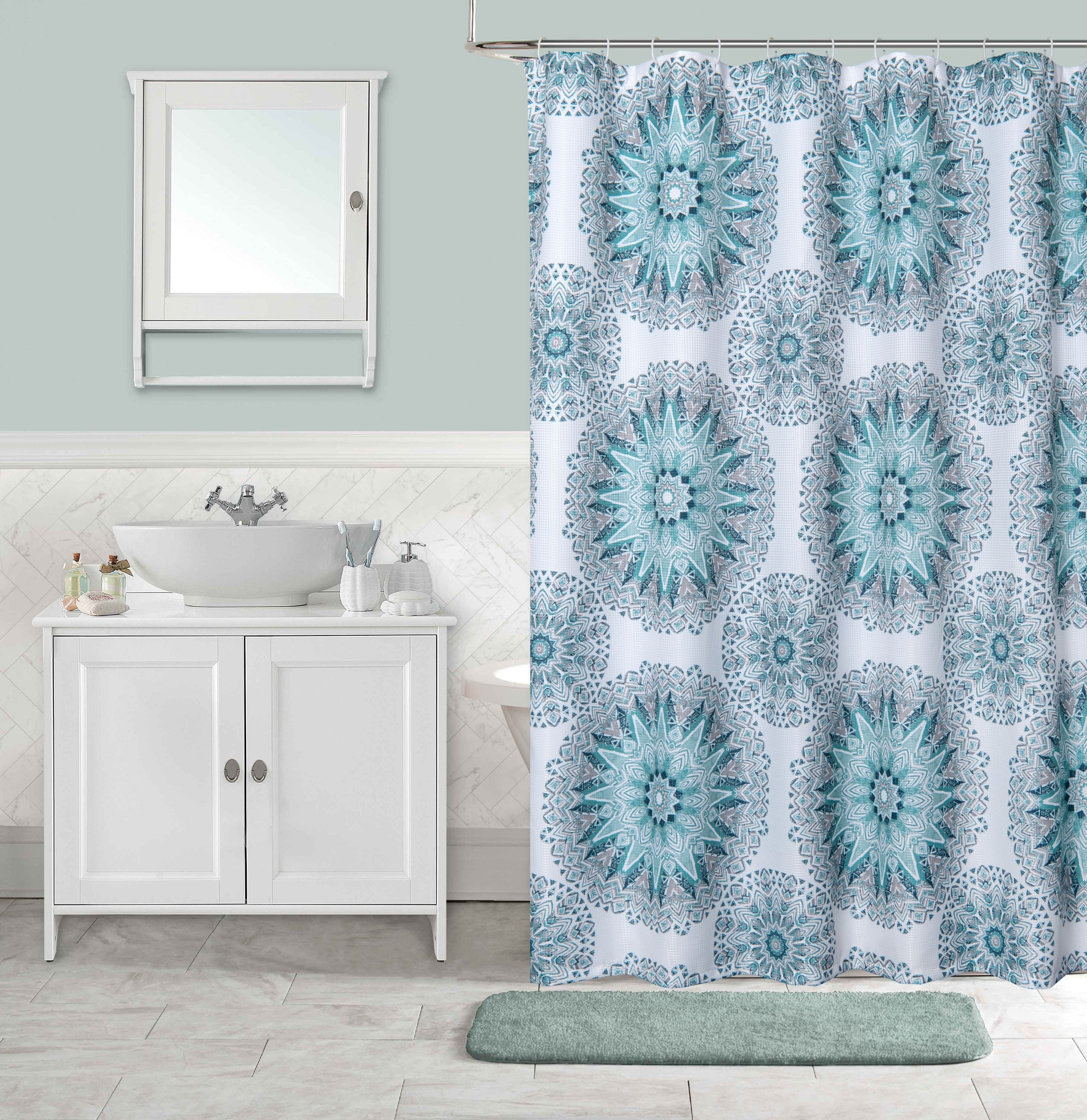 Dainty Home Printed Waffle 3D Textured Waffle Weave Textured Kaleidoscope Designed Fabric Shower Curtain