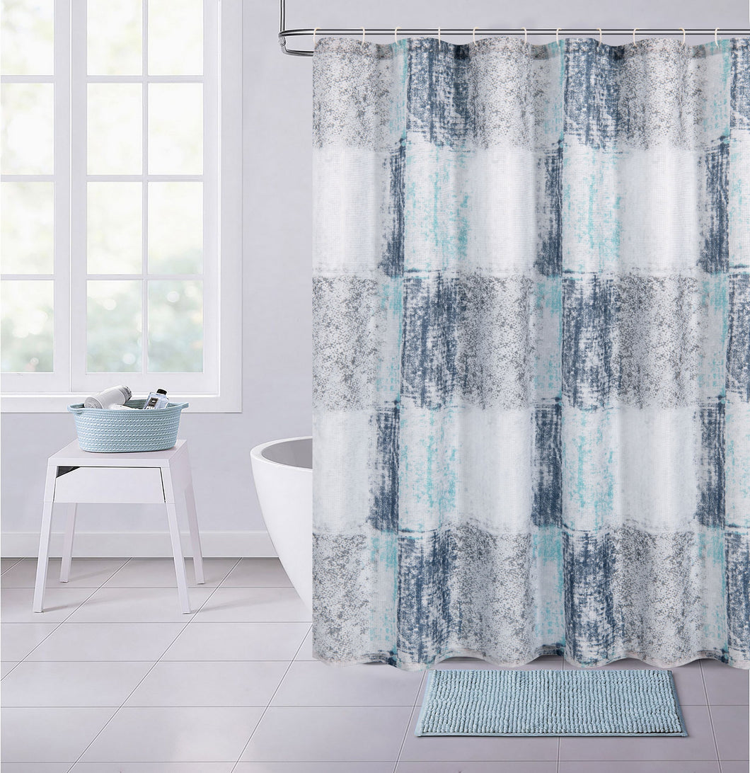 Dainty Home Printed Waffle 3D Textured Waffle Weave Textured Squares Designed Fabric Shower Curtain