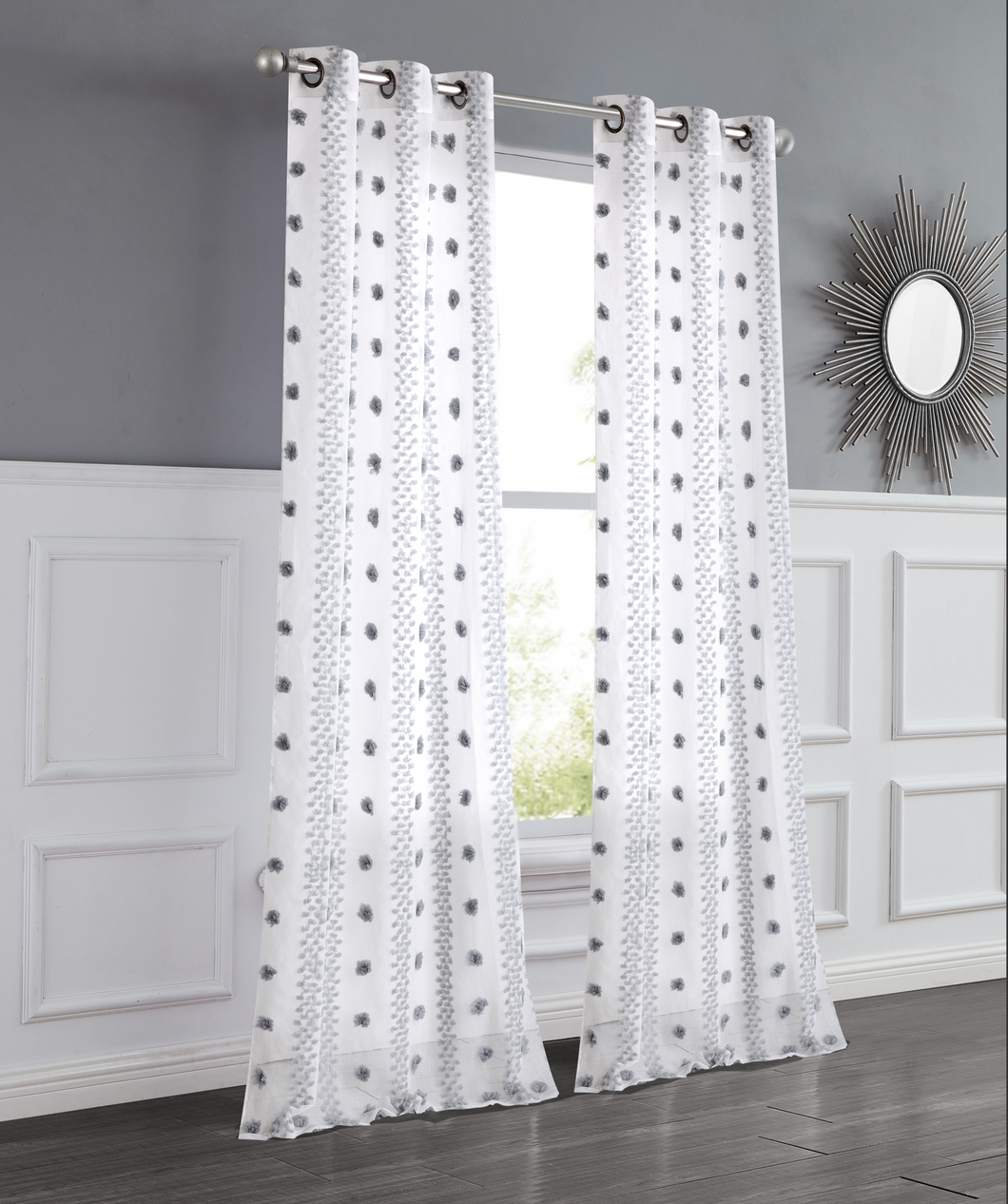 Dainty Home Cloud Linen Look Light Filtering Grommet Panel Pair With 3D Cotton Like Cloud Puffs