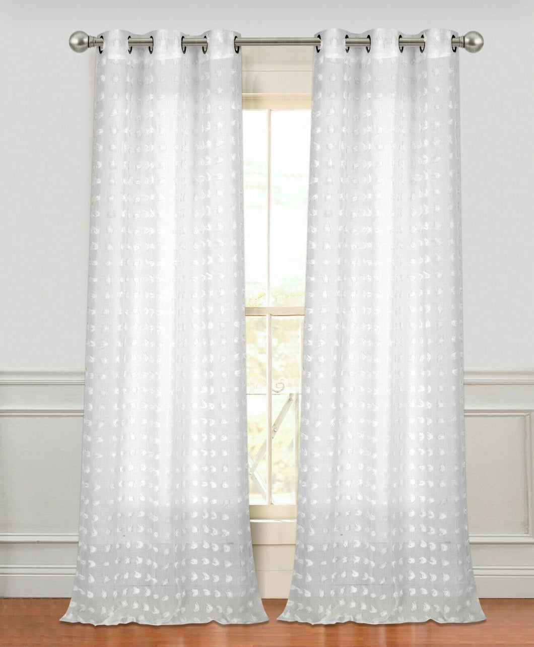Dainty Home Snowball Linen Look Light Filtering Panel Pair With 3D Cotton Like Snow Puffs