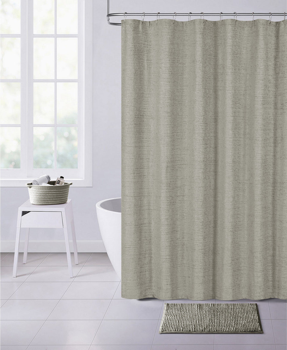 Dainty Home Paris 3D Embossed Textured Chenille Solid Designed Fabric Shower Curtain