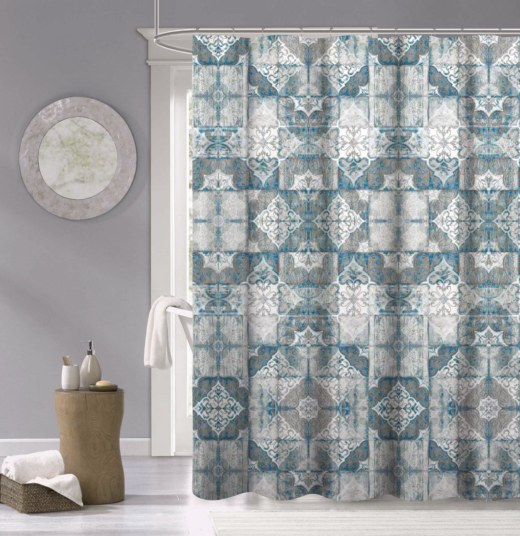 Dainty Home 100% Cotton Tiles Fabric Shower Curtain, 70'' W x 72'' L