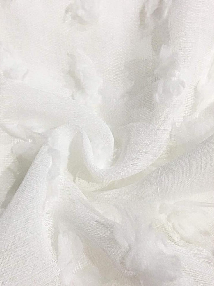 Dainty Home Cut Flower Linen Look Light Filtering Panel Pair With 3D Cotton Like Flower Puffs