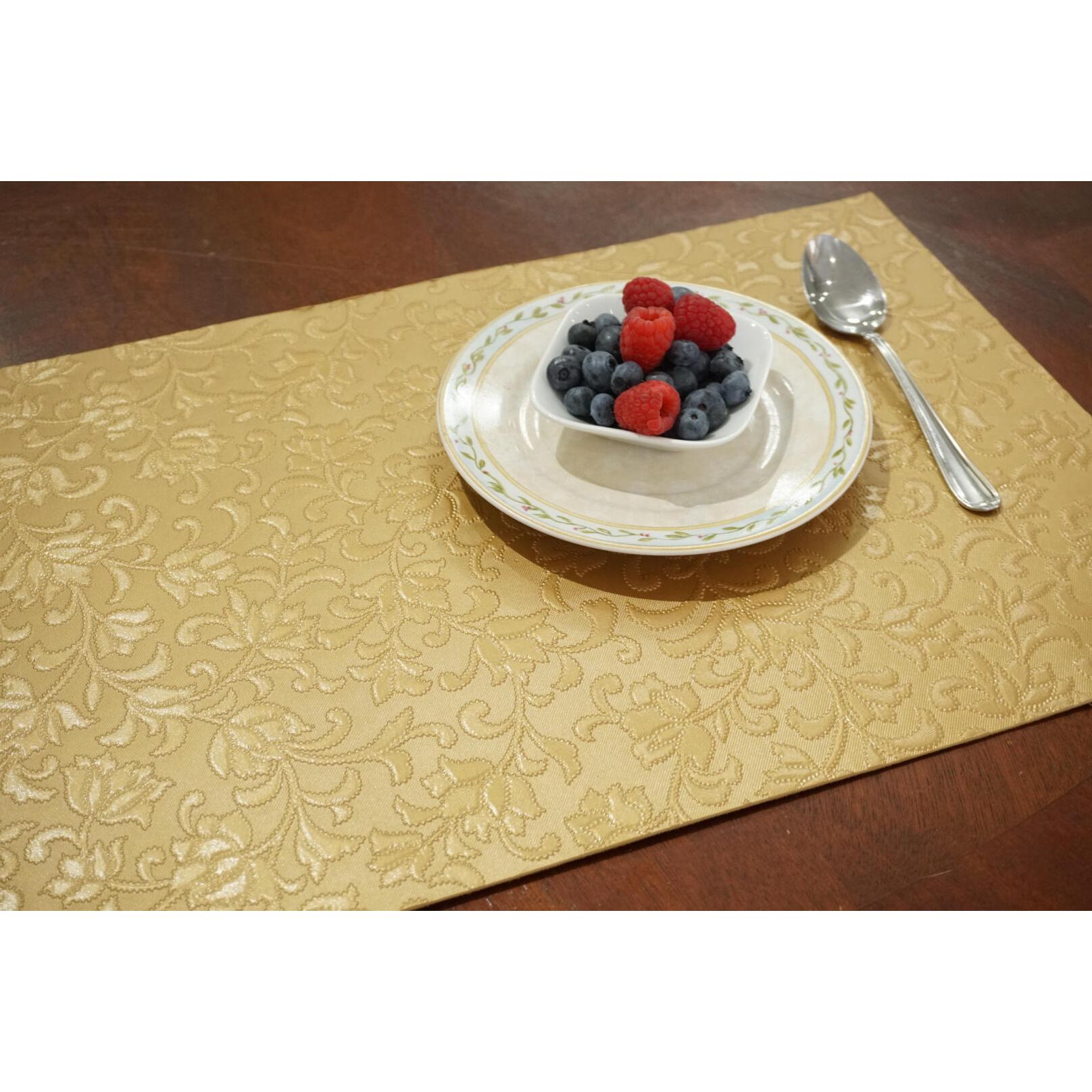 Dainty Home Susan Faux Leather Look Textured Damask Embossed Designed 12" x 18" Rectangle Placemats